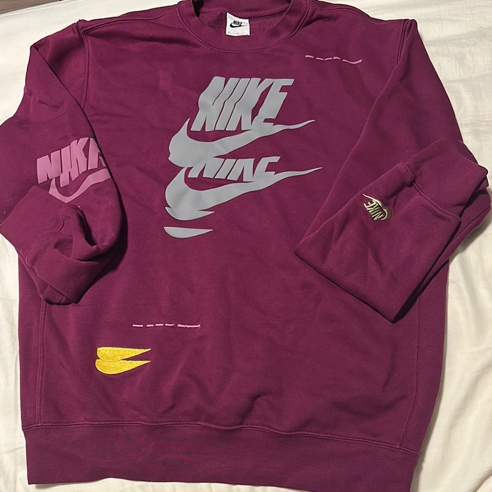 Nike Purple Crewneck Sweater with Ribbed Cuffs